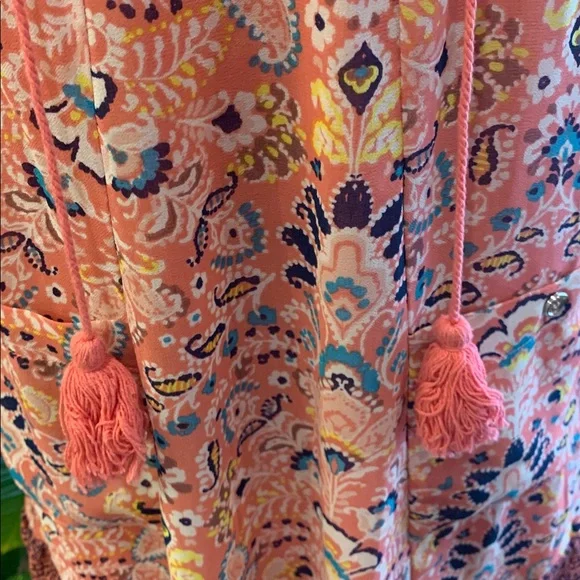 🌹As U Wish • Boho Coral Floral Spring Summer DEEP VEE Mini Dress - Picture 5 of 12